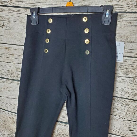 Mine Black Ponte Knit Leggings Sailor Style Buttons Size Small NWT - Picture 2 of 7